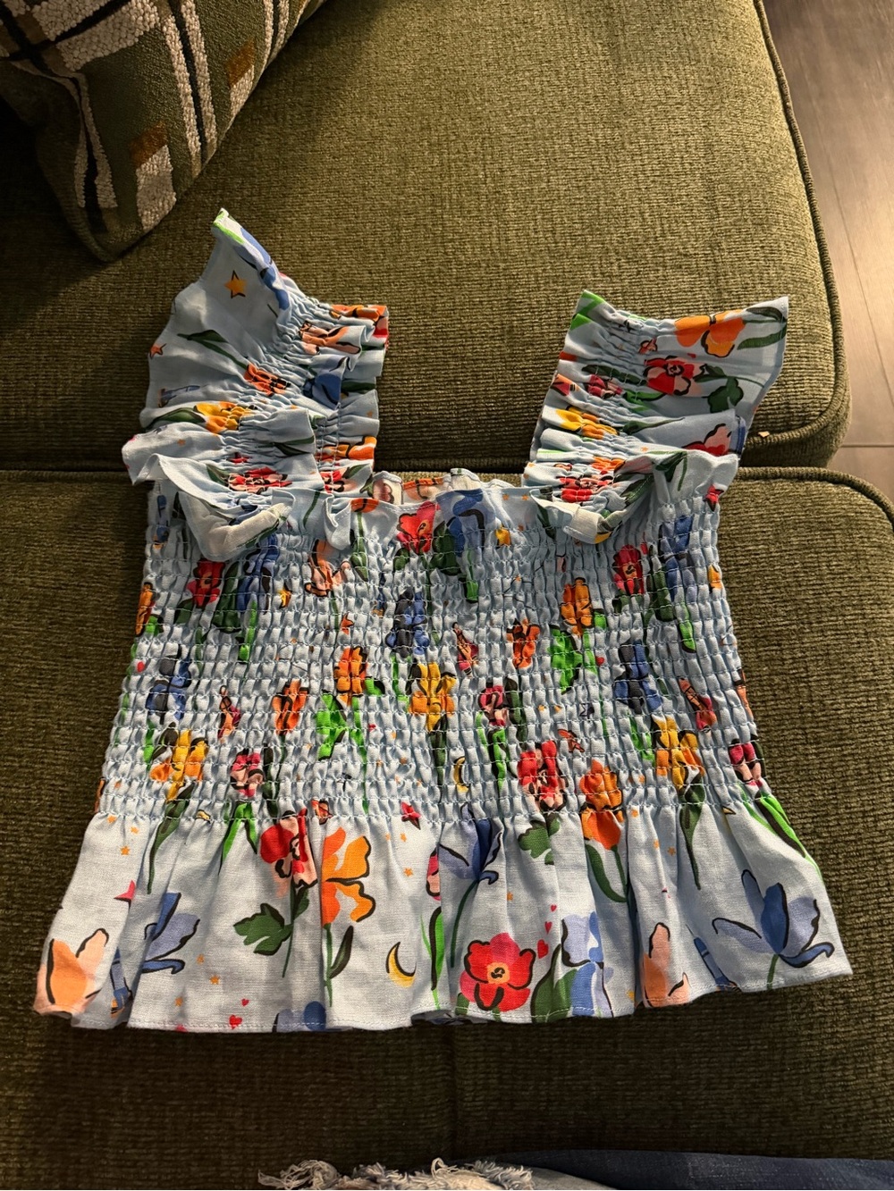 Hill House Light Blue Smocked Floral Crop Top